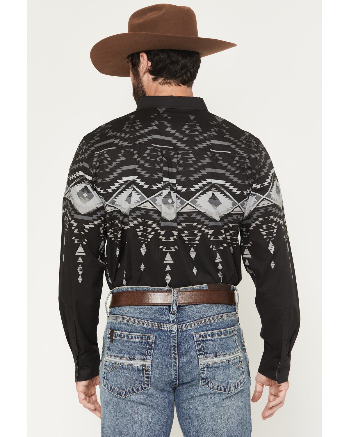 Image #4 - RANK 45&reg; Men's Highway Man Southwestern Border Long Sleeve Button-Down Stretch Western Shirt, Black, hi-res