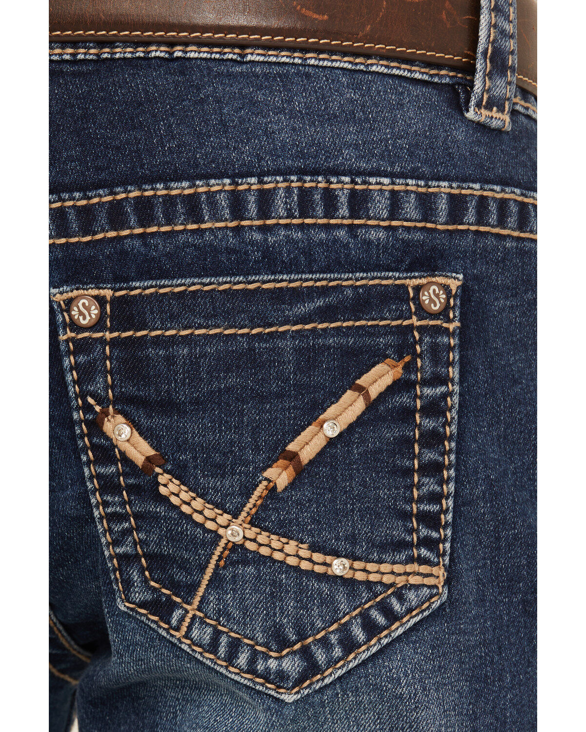 Image #4 - Shyanne Girls' Dark Wash Arrow Embroidered Stretch Bootcut Jeans, Blue, hi-res