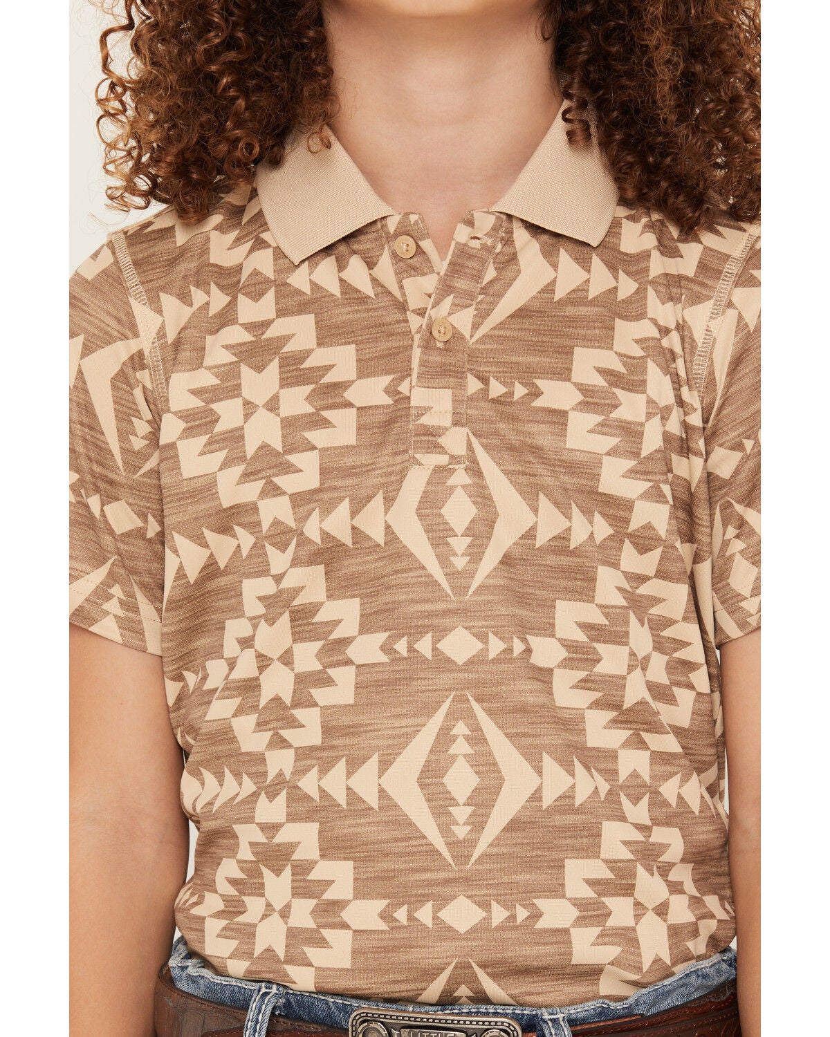 Image #3 - RANK 45&reg; Boys' Southwestern Print Short Sleeve Button-Down Polo Shirt, Tan, hi-res