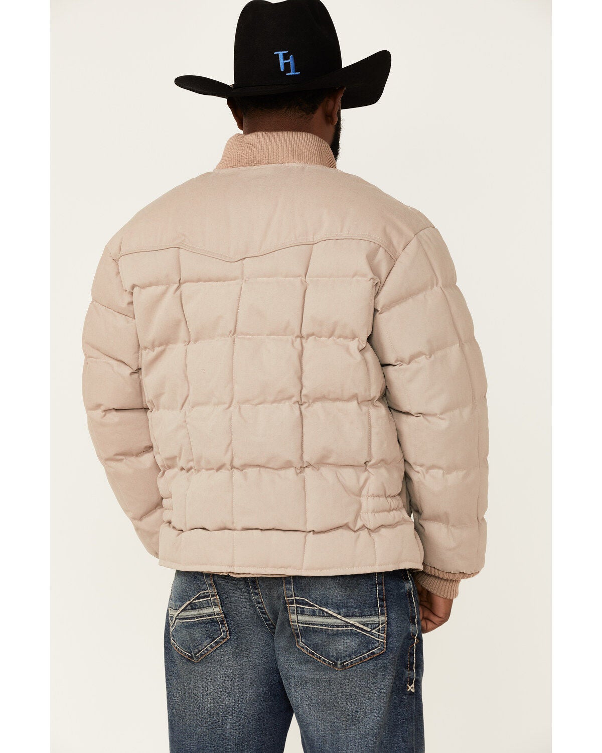 Rodeo Clothing Men's Khaki Canvas Zip-Front Western Puffer Jacket