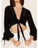 Revel Women's Tie Front Crop Top, Black, hi-res