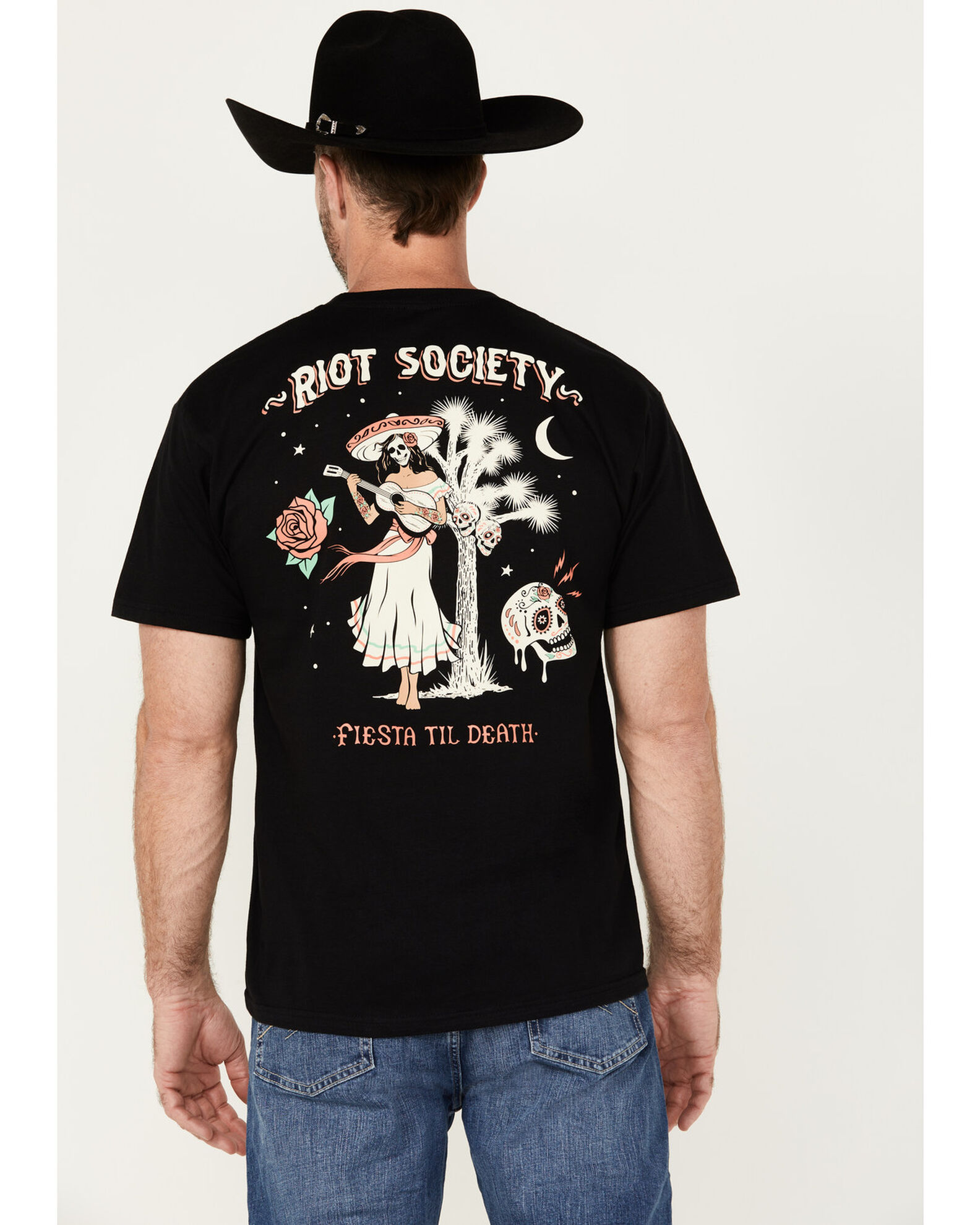 Riot Society Men's Guitar Girl Fiesta Til Death Short Sleeve Graphic T-Shirt