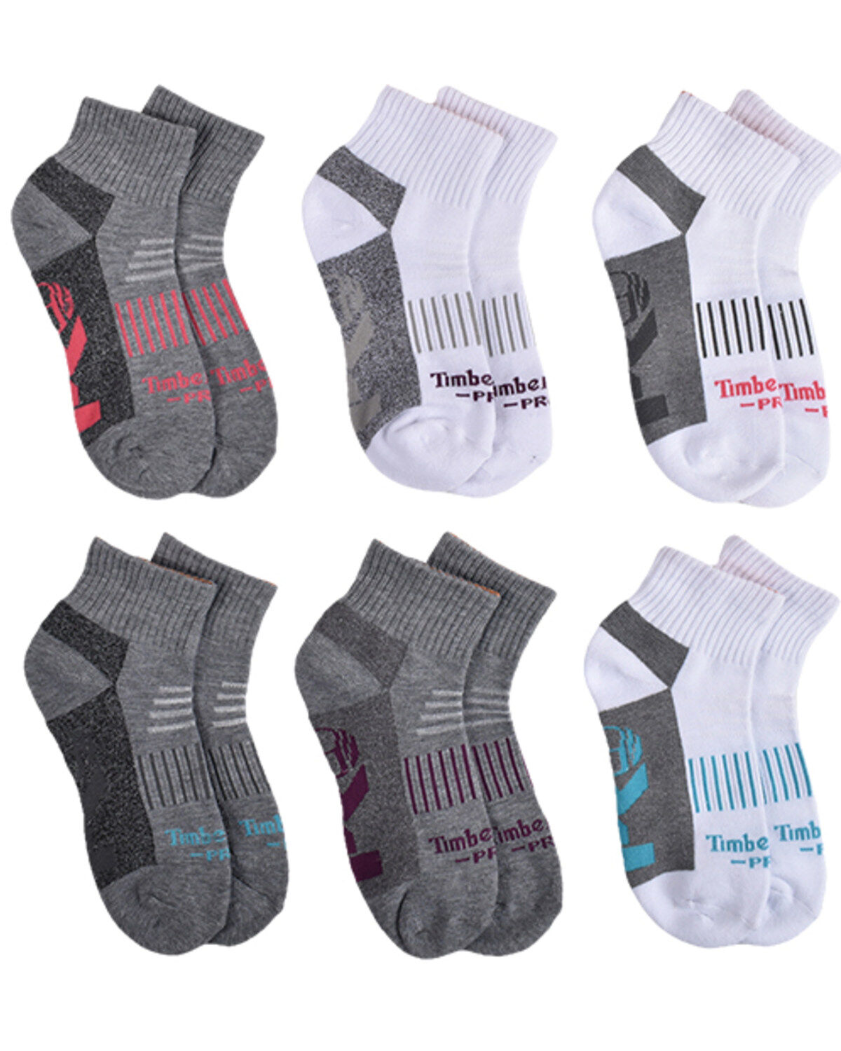 Image #1 - Timberland PRO Women's Contrast Logo Quarter Socks - 6 Piece, Multi, hi-res