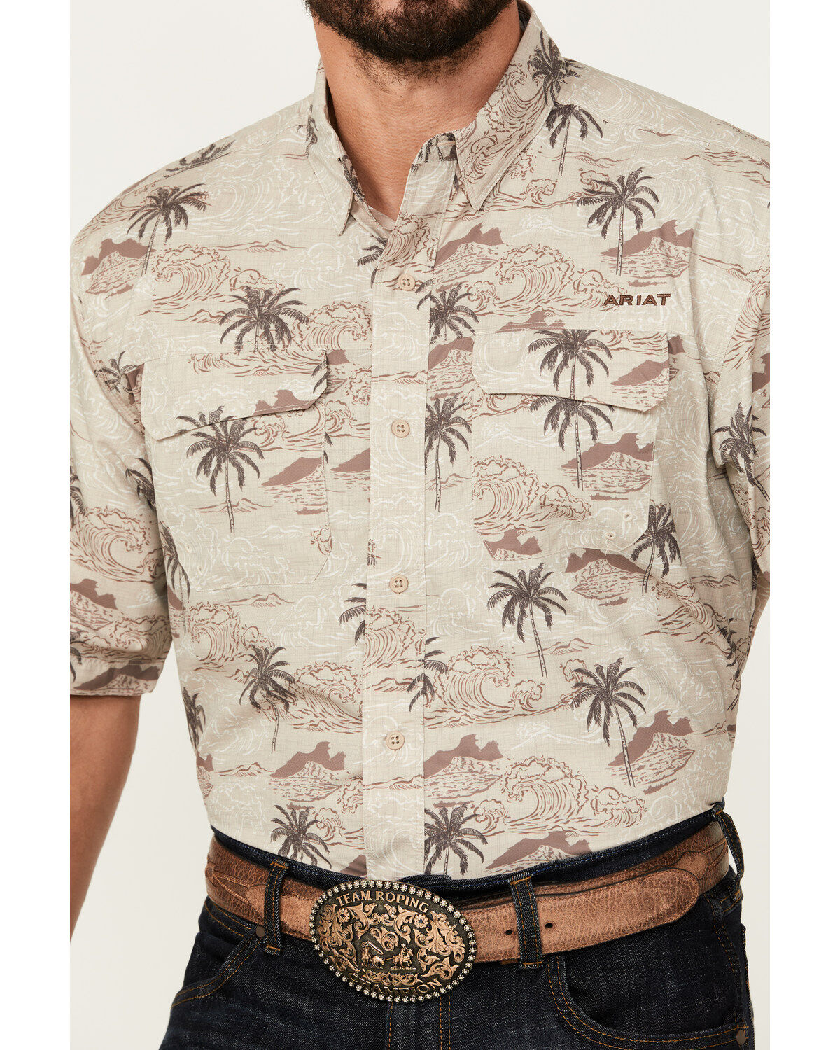 Image #3 - Ariat Men's VentTEK Outbound Island Print Short Sleeve Performance Shirt, , hi-res