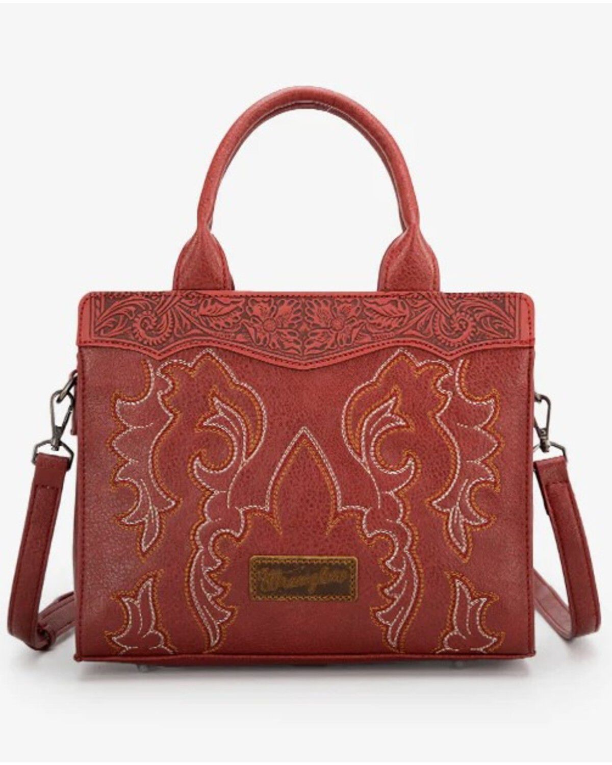 Image #1 - Wrangler Women's Jessie Embroidered Crossbody Tote, Red, hi-res