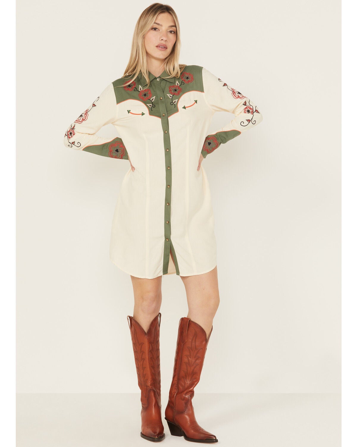 Image #1 - Panhandle Women's Retro Snap Embroidered Mini Shirt Dress, , hi-res