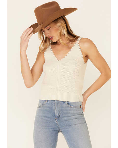 Wishlist Women's Cream Sweater-Knit Pointelle Tank Top , Cream, hi-res