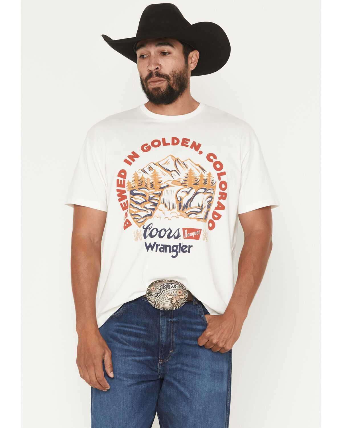 Image #1 - Wrangler X Coors Banquet Men's Served Everywhere Short Sleeve Graphic T-Shirt, Off White, hi-res