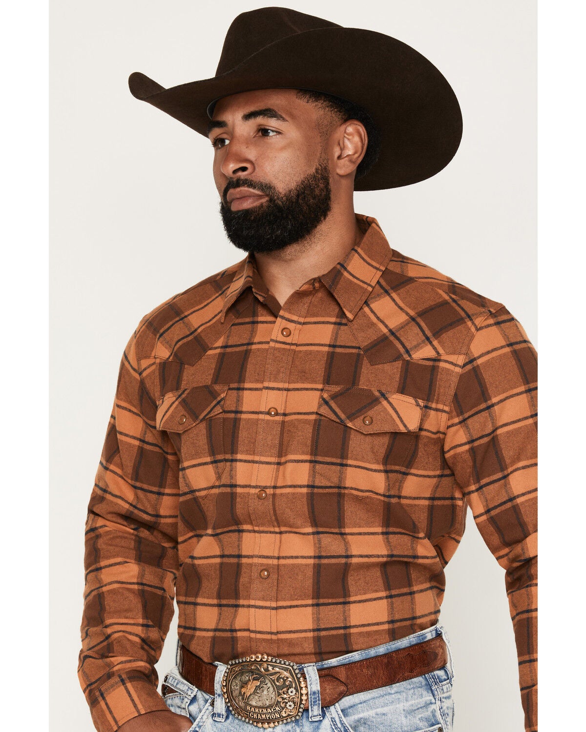 Image #1 - Gibson Trading Co Men's Drive-In Dave Long Sleeve Snap Plaid Print Flannel Shirt, Tan, hi-res
