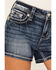 Image #4 - Miss Me Women's Dark Wash Mid Rise Floral Wing Stretch Denim Shorts, Dark Wash, hi-res