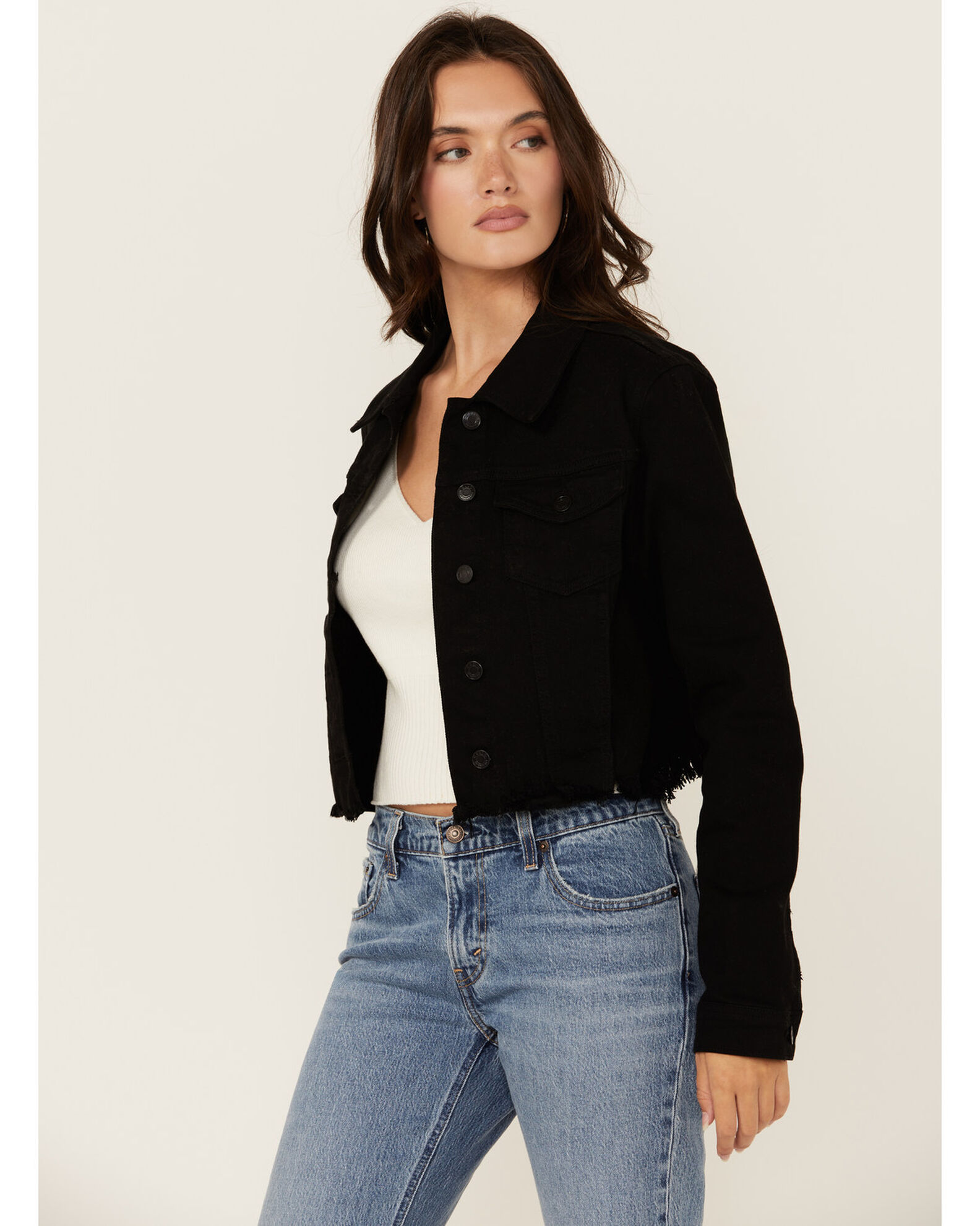 Product Name Cello Women s Frayed Cropped Denim Jacket