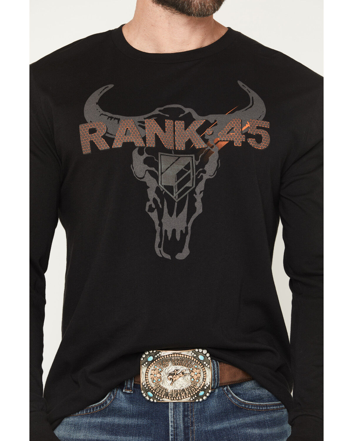 Image #3 - RANK 45® Men's Honeycomb Logo Long Sleeve Graphic T-Shirt, Black, hi-res