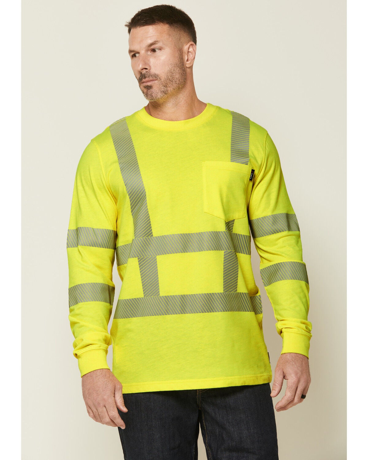 Hawx Men's FR Hi-Vis Lumos Long Sleeve Work Shirt, Yellow, hi-res
