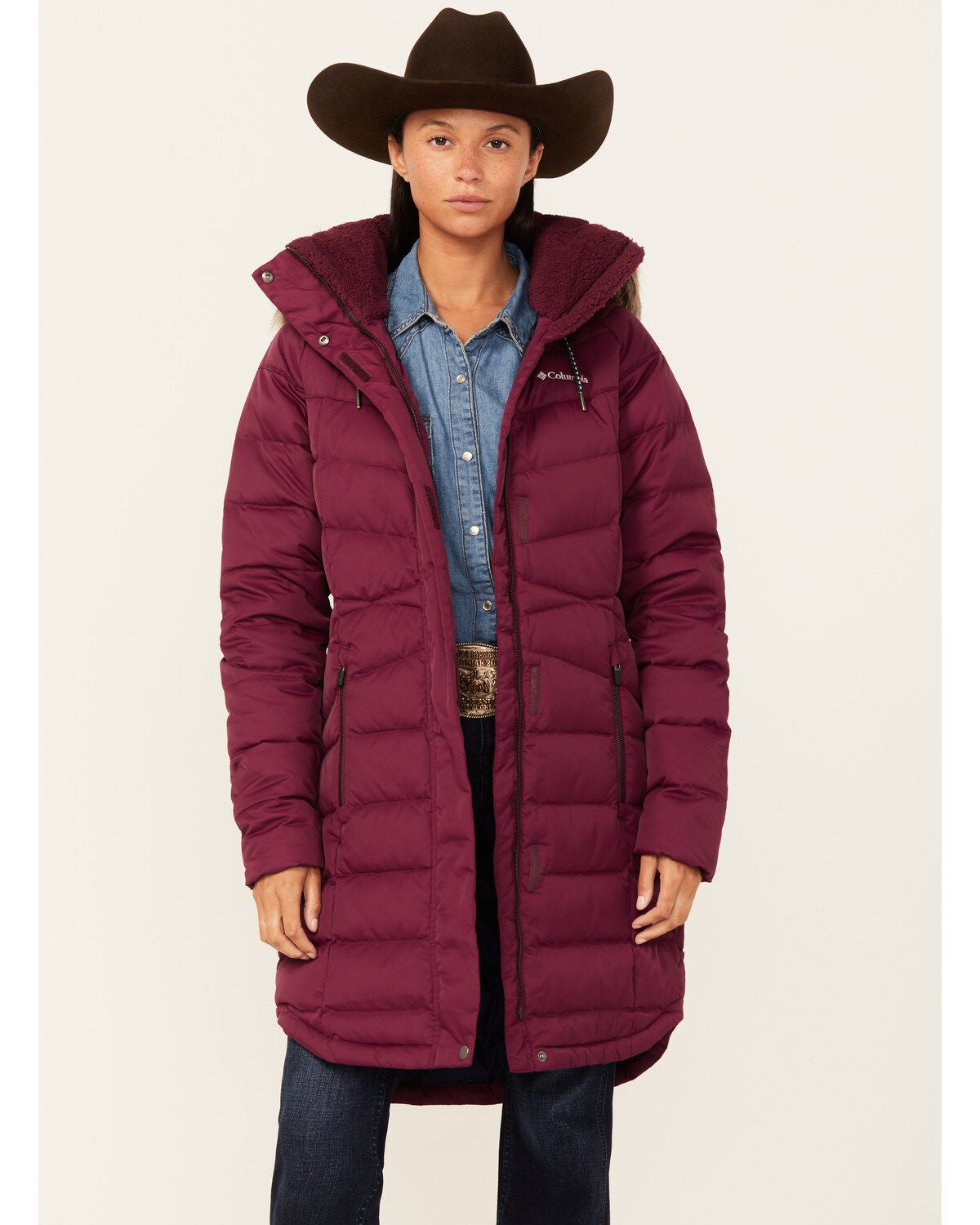 Columbia Women's Marionberry Belle Isle Mid Down Jacket, Red, hi-res