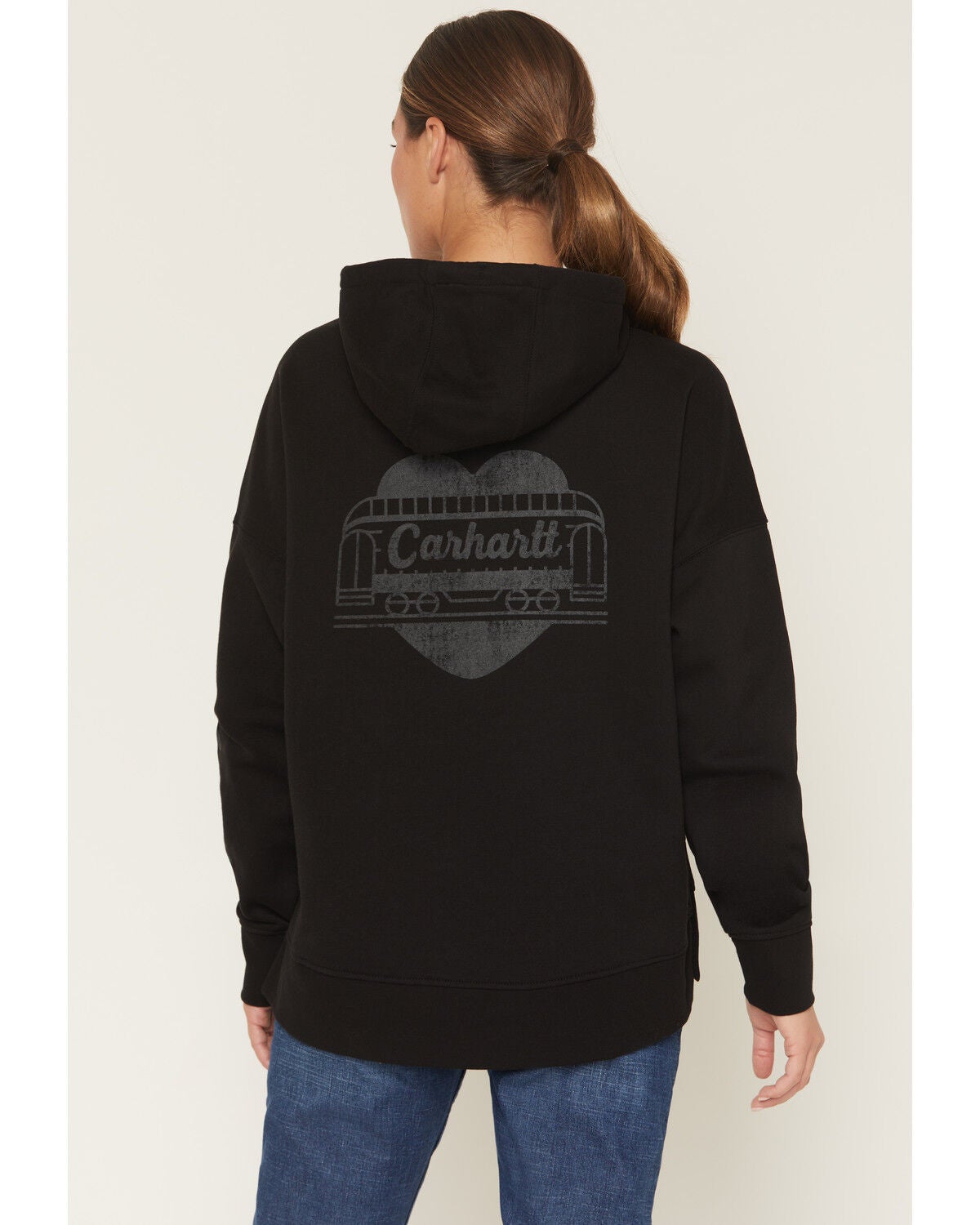 Image #1 - Carhartt Women's Oversized Fit Midweight Heart Graphic Hoodie, Black, hi-res