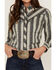 Panhandle Women's Floral Stripe Long Sleeve Western Snap Shirt, Grey, hi-res