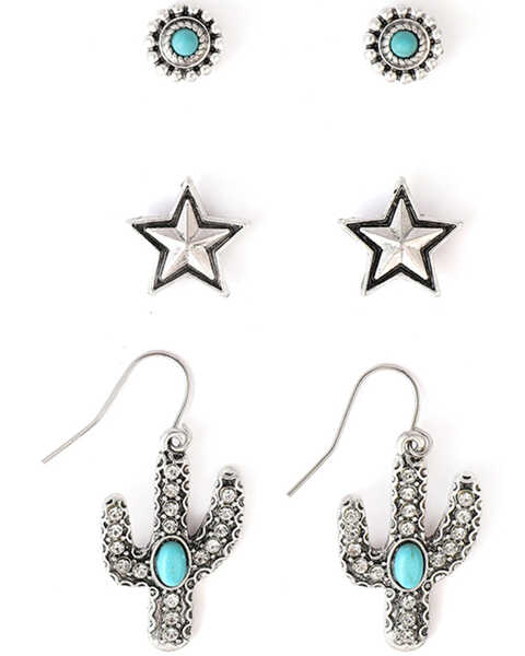 Image #1 - Cowgirl Confetti Women's Beauty Blooms Earring Set - 3 Piece , Turquoise, hi-res
