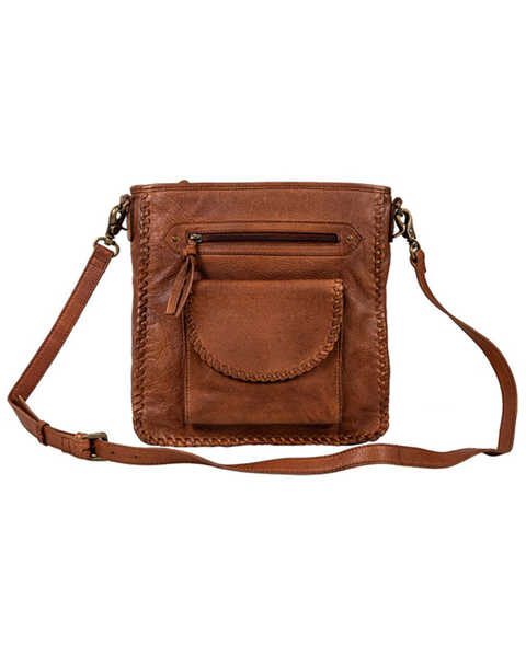 Image #1 - Myra Bag Women's Santa Clara Canyon Stitched Hairon Leather Crossbody Bag , Brown, hi-res