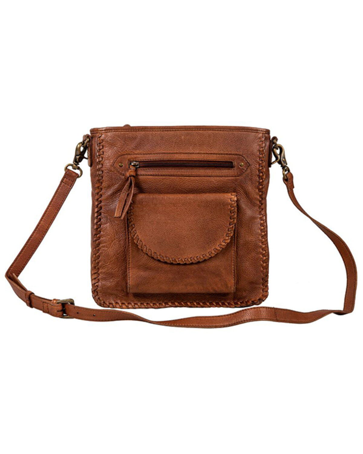 Image #1 - Myra Bag Women's Santa Clara Canyon Stitched Hairon Leather Crossbody Bag, Brown, hi-res