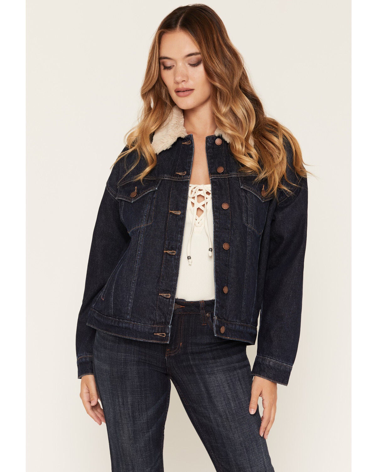 Image #1 - Idyllwind Women's Maeve Fur Lined Denim Jacket, Dark Wash, hi-res