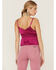 Shyanne Women's Fuchsia Satin Smocked Empire Cami, Fuchsia, hi-res