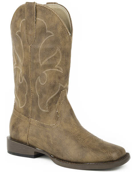 Roper Youth Boys' Cole Faux Leather Western Boots, Tan, hi-res