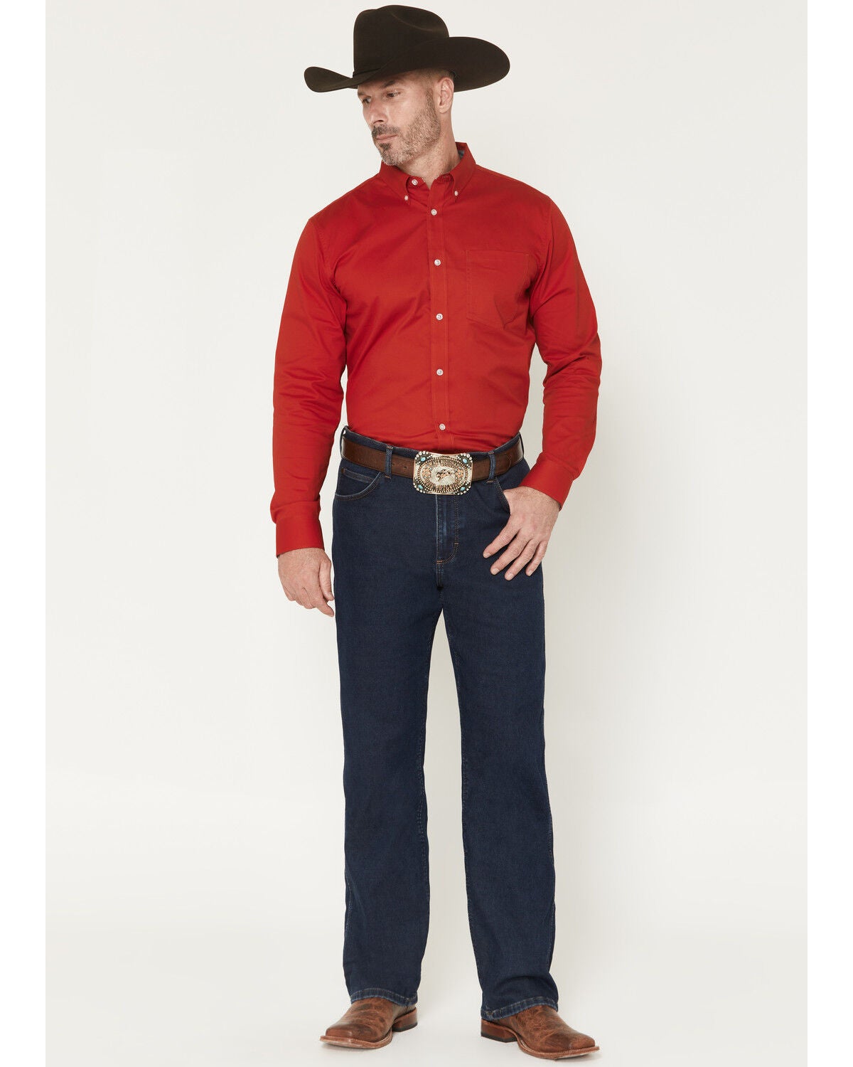 Wrangler Men's 14MWZ Cowboy Cut&reg; Dark Wash Flannel Lined Straight Stretch Denim Jeans, Dark Wash, hi-res