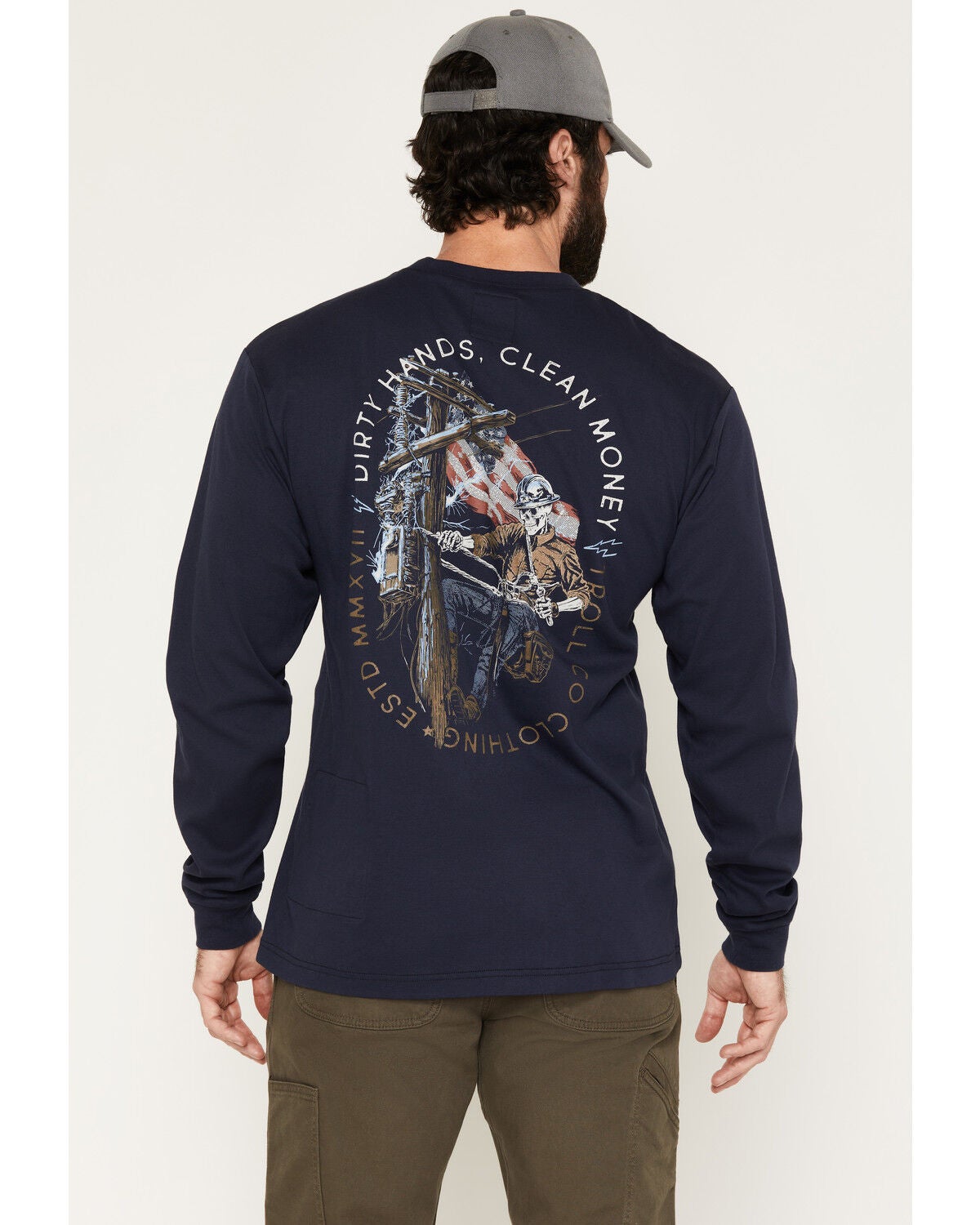 Troll Co Men's FR Lineman Long Sleeve Graphic Work T-Shirt, Navy, hi-res