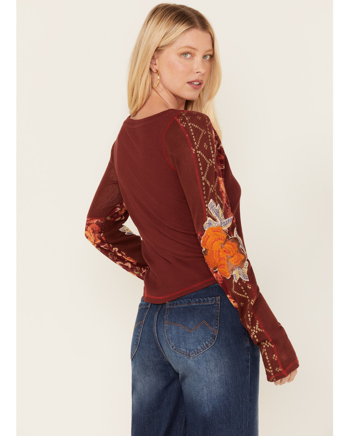 Image #4 - Free People Women's Amara Floral Print Long Sleeve Top, Wine, hi-res