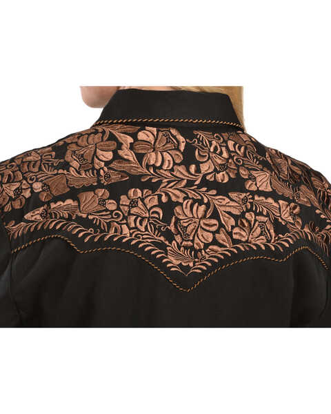 Image #2 - Scully Women's Floral Embroidered Long Sleeve Western Shirt, Black, hi-res