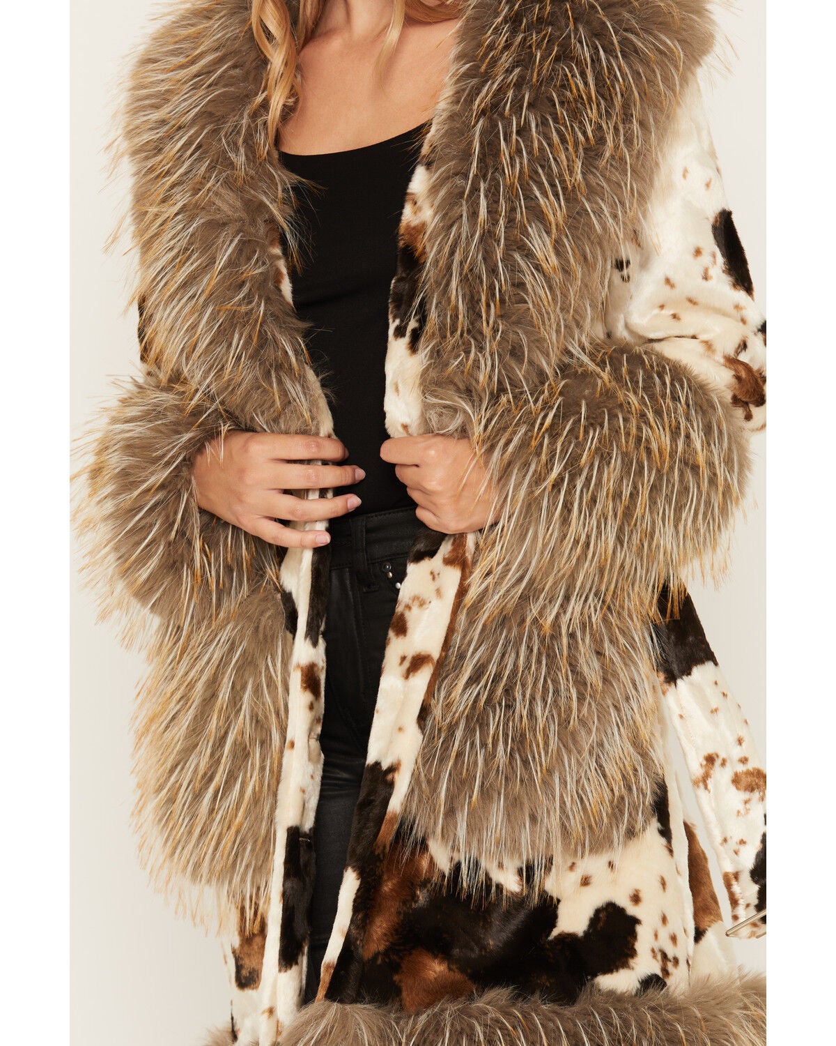 Image #3 - Azalea Wang Women's Brynna Cow Print Faux Fur Coat, Cow Print, hi-res