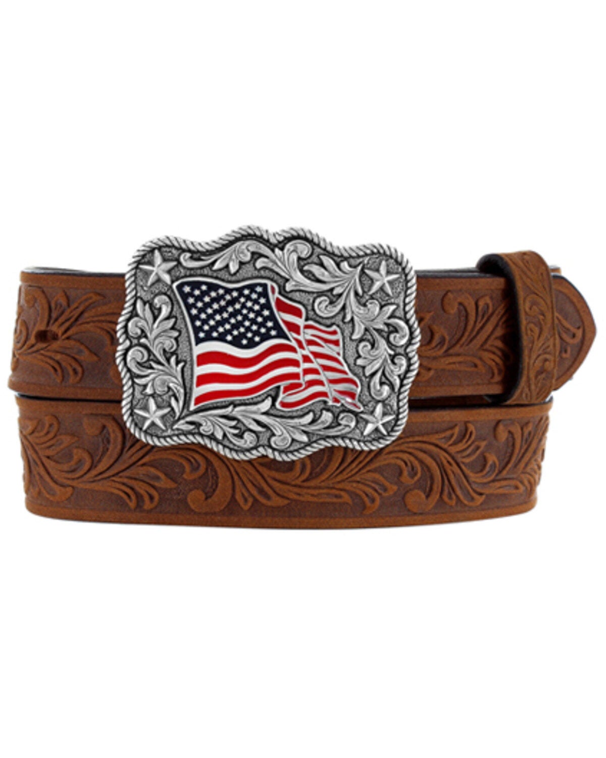 Justin Girls' Brown American Pride Belt, Brown, hi-res