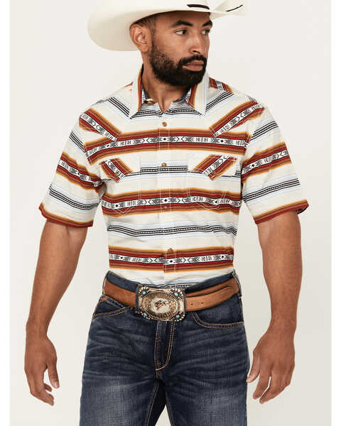 Cody James Men's Crystal Ball Serape Striped Print Short Sleeve Snap Western Shirt , Ivory, hi-res