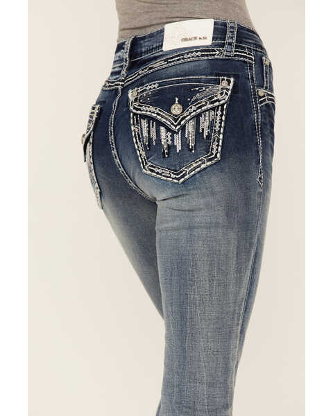 Grace in LA Women's Sequin Flap Pocket Bootcut Jeans, Blue, hi-res