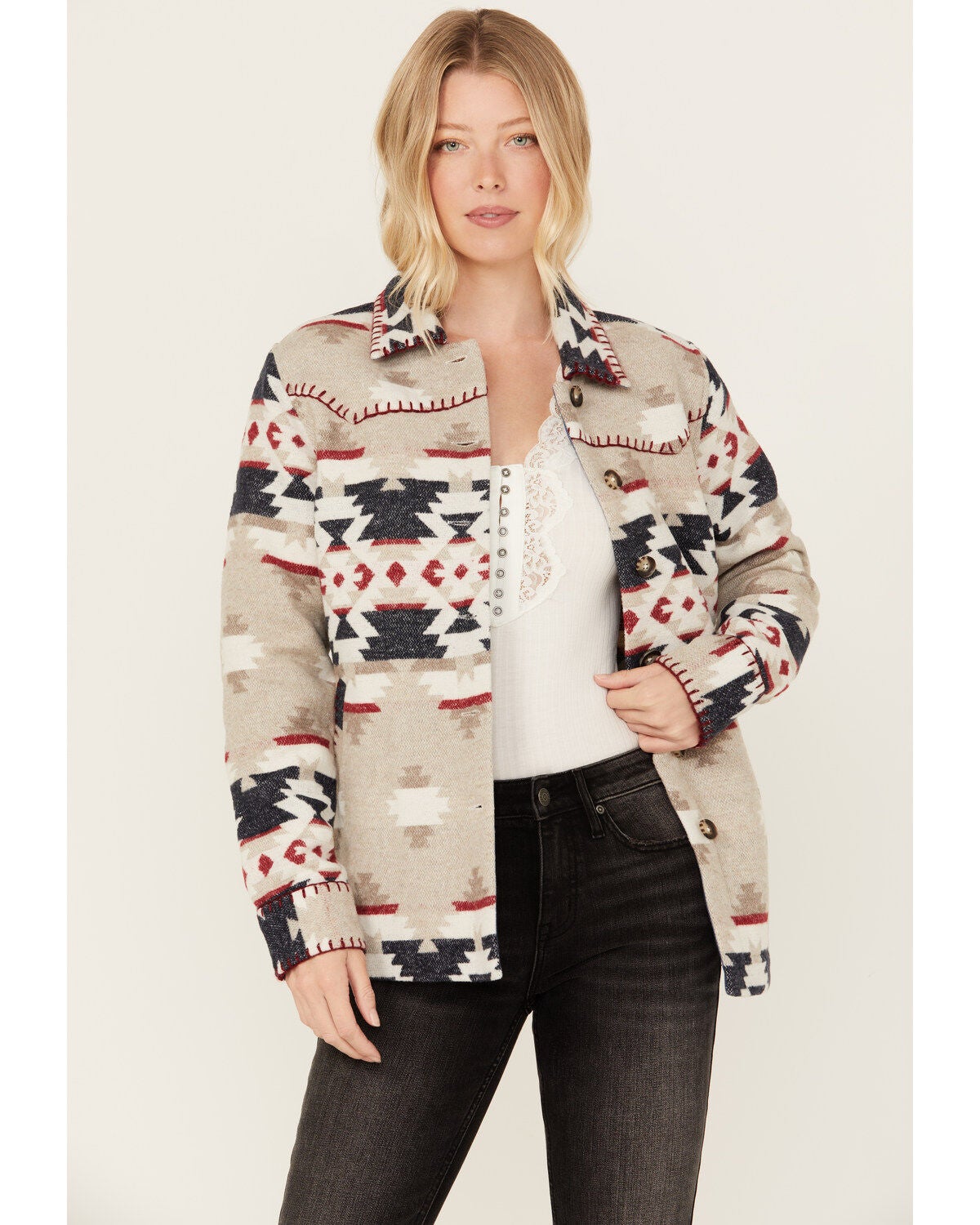 Idyllwind Women's Esterbrook Southwestern Print Blanket Shacket, Steel Blue, hi-res