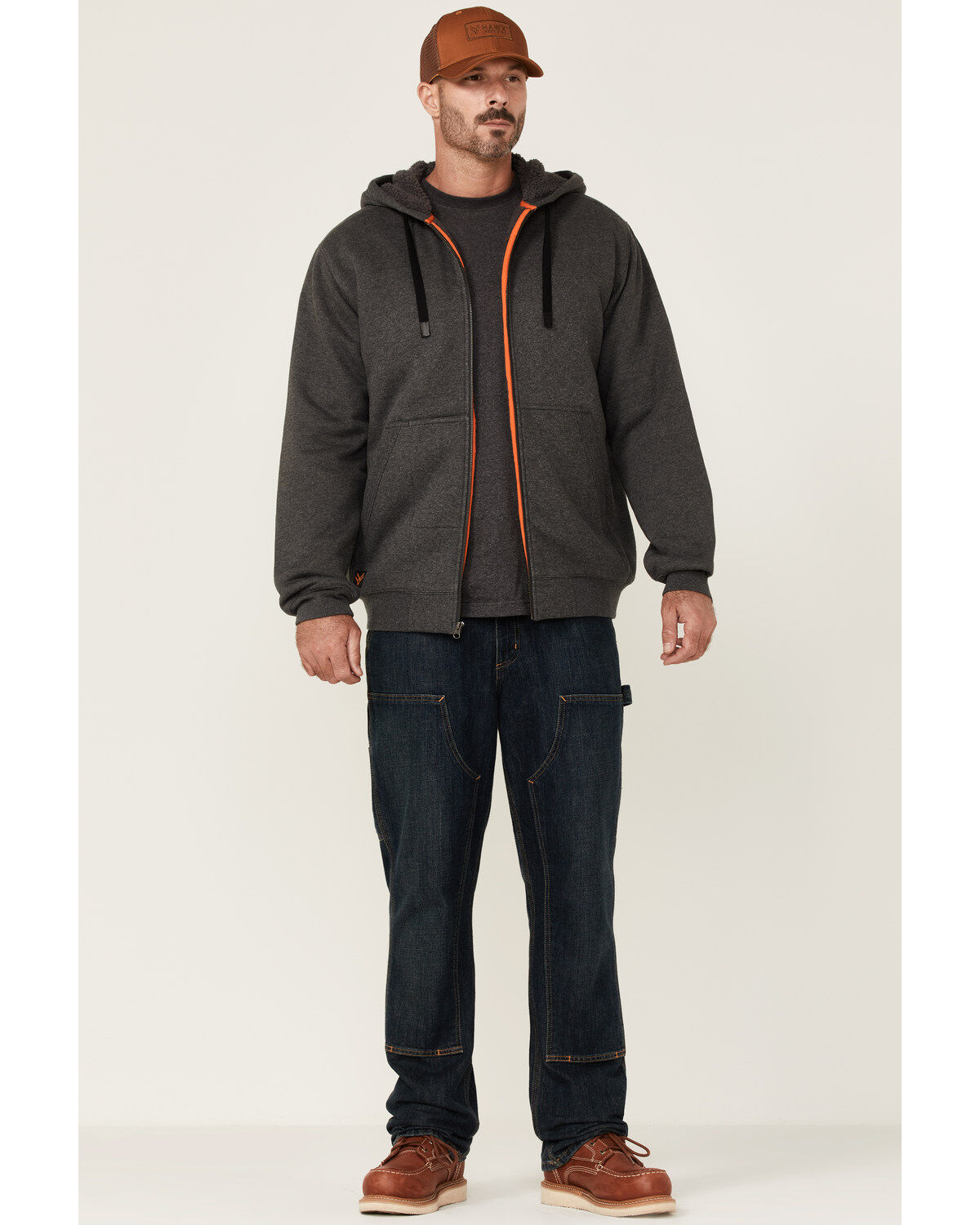 Image #2 - Hawx Men's Charcoal Sherpa-Lined Zip-Front Hooded Work Jacket, Charcoal, hi-res