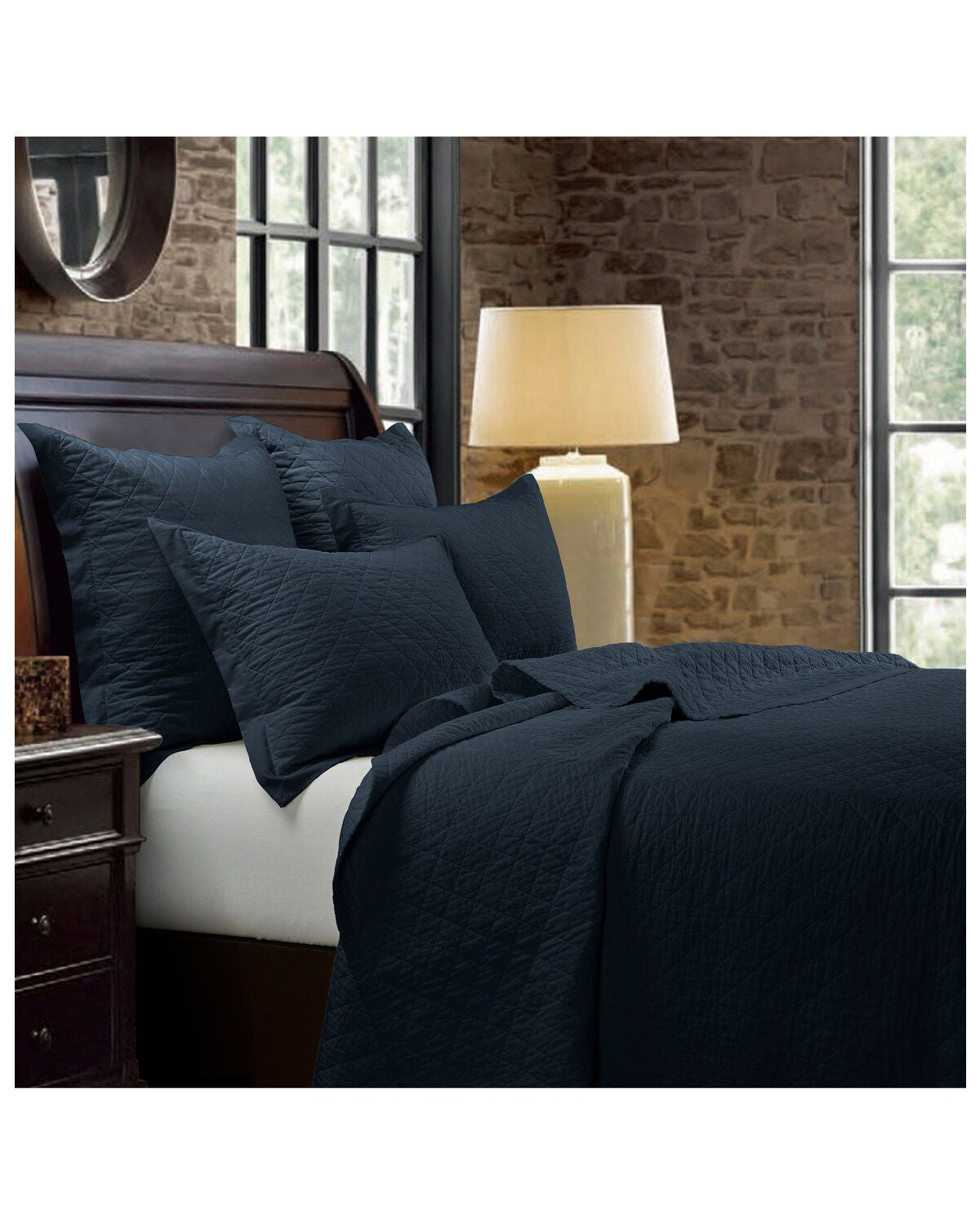 HiEnd Accents Diamond Quilt 3pc Set - King, Navy, hi-res