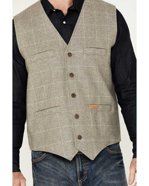 Image #2 - Powder River Outfitters Men's Plaid Print Wool Vest, Tan, hi-res