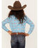 Panhandle Girls' Rodeo Print Long Sleeve Western Snap Shirt, Blue, hi-res