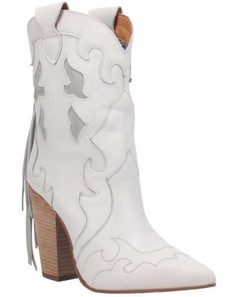 Dingo Women's Night Feather Flame Tassel Mid Western Boots - Pointed Toe, White, hi-res