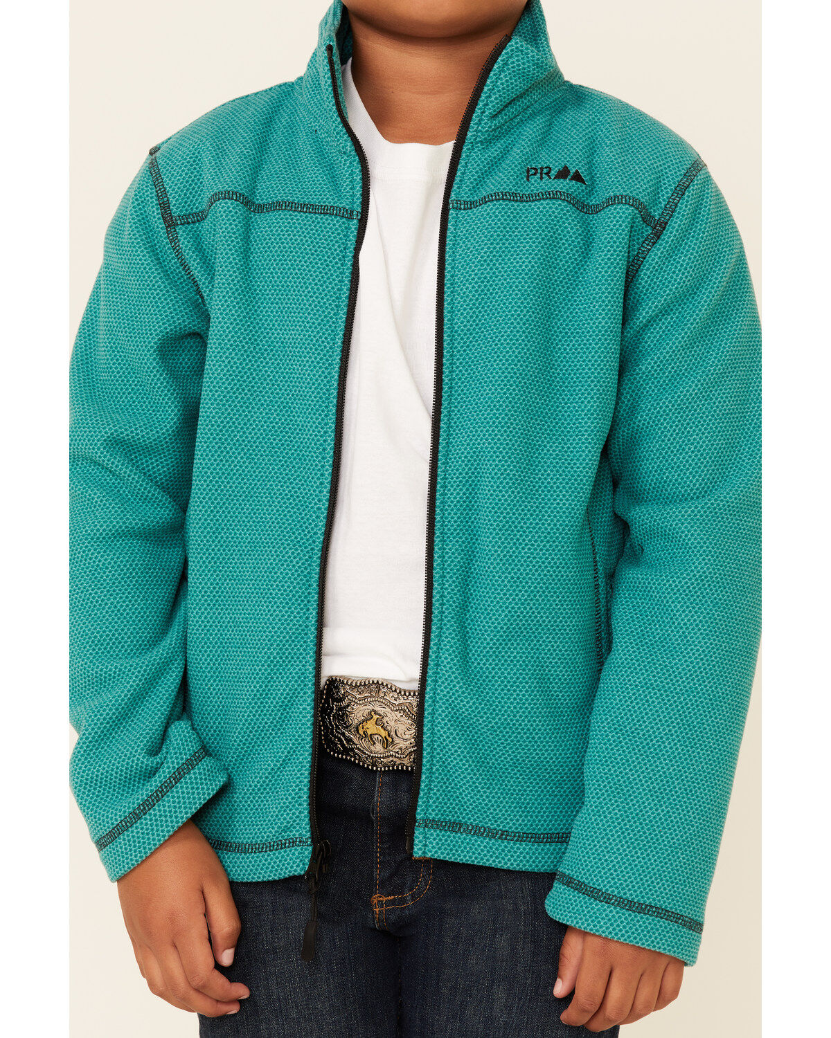 Image #3 - Powder River Outfitters Boys' Honeycomb Performance Zip-Front Fleece Jacket, Jade, hi-res
