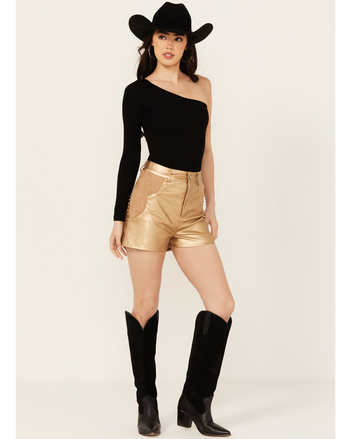 Image #1 - Blue B Women's High Rise Faux Leather Studded Shorts, , hi-res