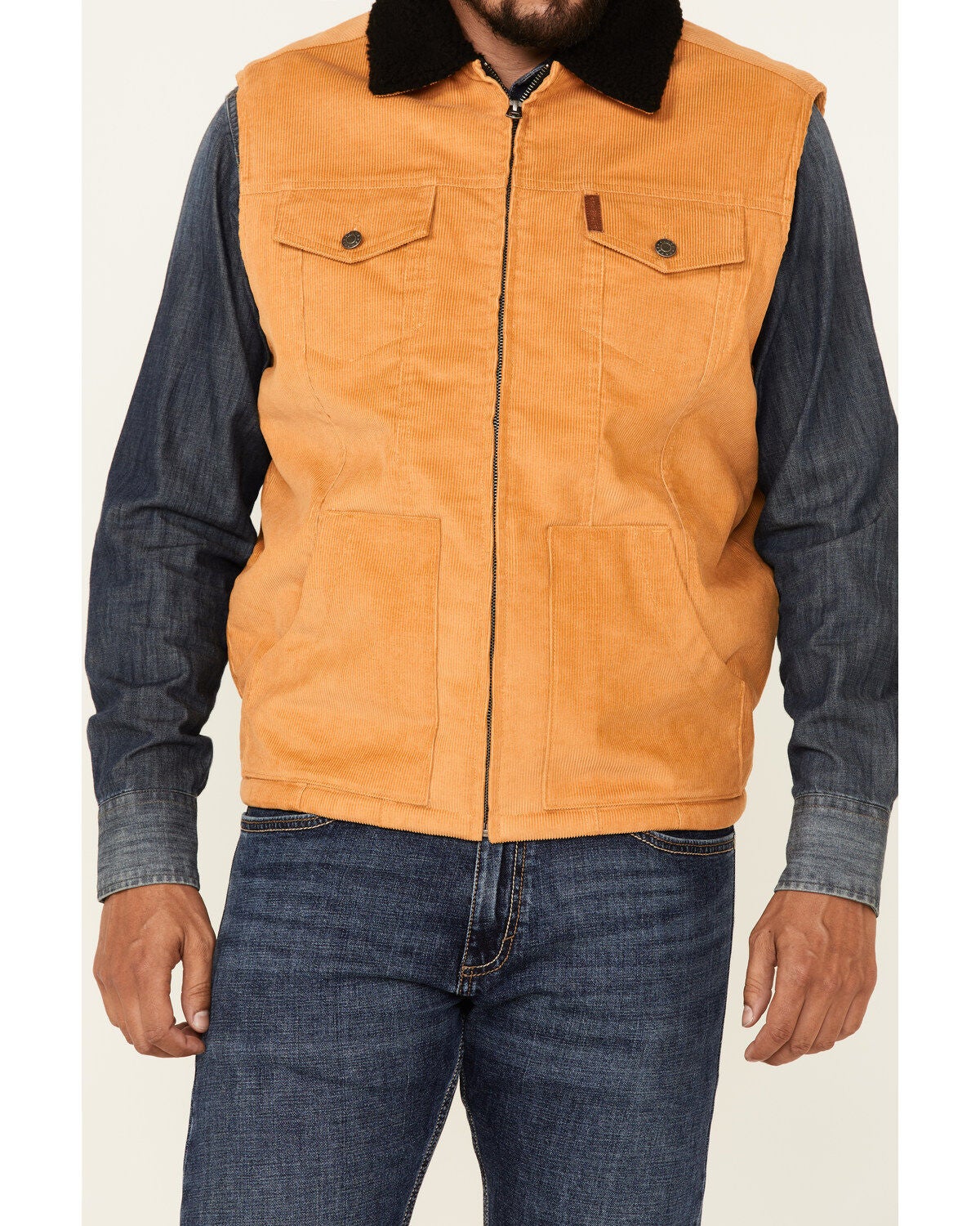 Image #3 - Cinch Men's Gold Sherpa-Lined Corduroy Zip-Front Vest, , hi-res