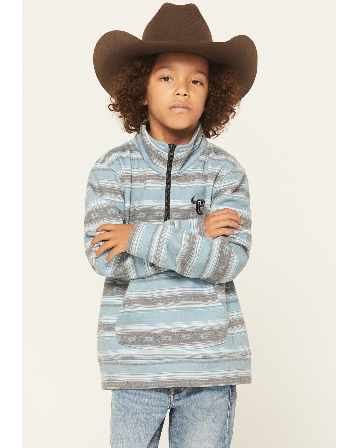 Image #1 - Cowboy Hardware Boys' Serape Striped Print 1/4 Zip Pullover, Multi, hi-res