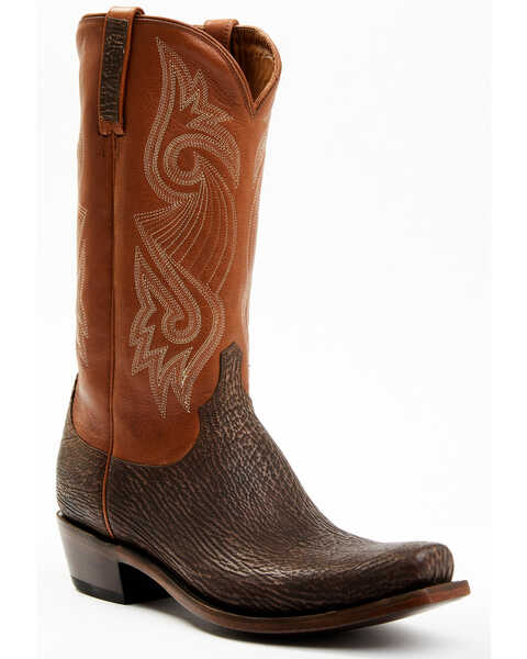 Lucchese Men's Exotic Shark Cowhide Western Boots - Square Toe , Brown, hi-res