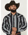 Image #1 - Wrangler Men's Boot Barn Exclusive Retro Stripe Print Long Sleeve Snap Western Shirt, Navy, hi-res