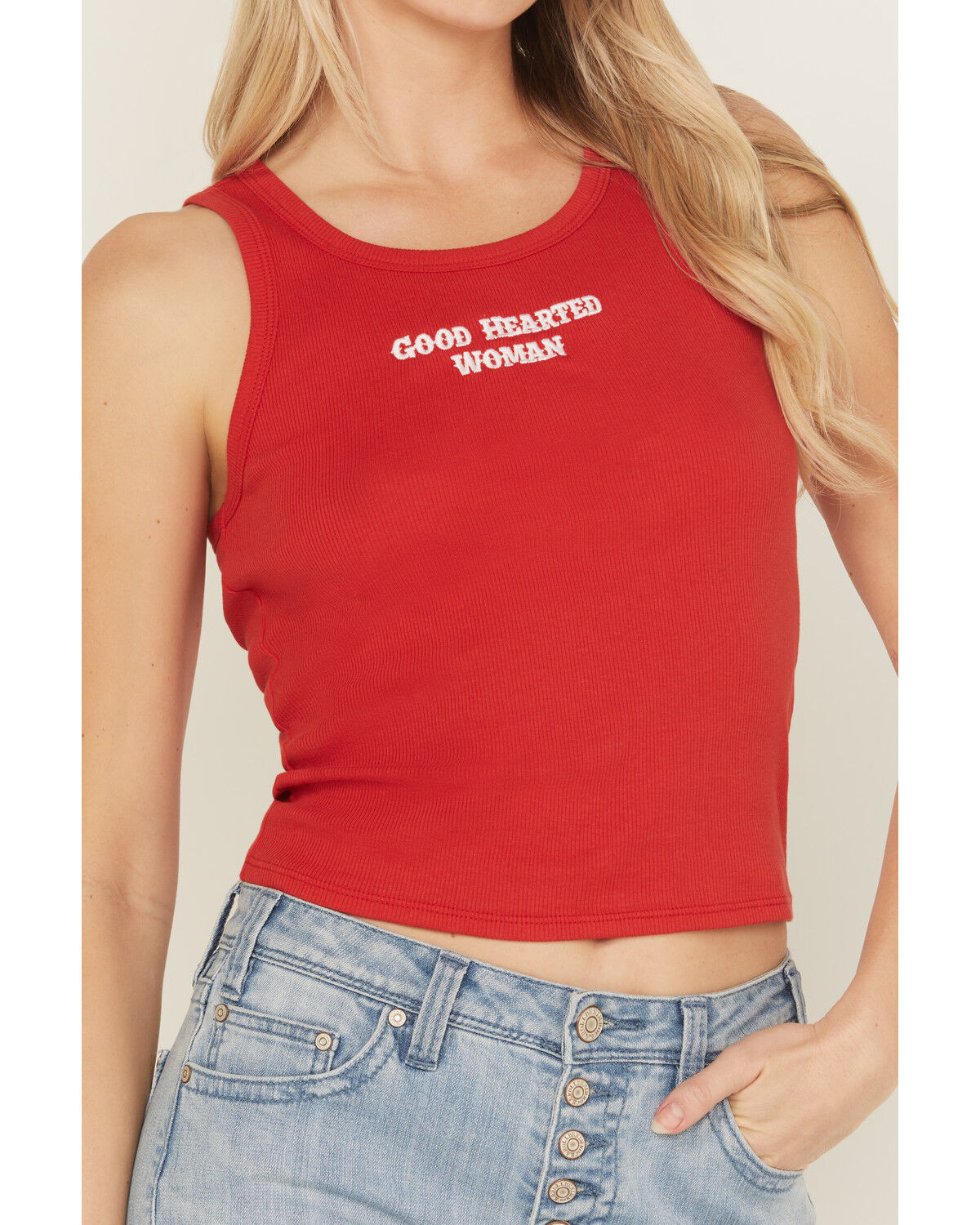 Image #3 - Youth in Revolt Women's Good Hearted Woman Ribbed Tank, Red, hi-res