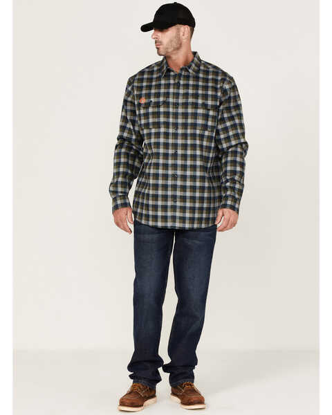Hawx Men's FR Buffalo Plaid Print Long Sleeve Button-Down Work Shirt, Navy, hi-res
