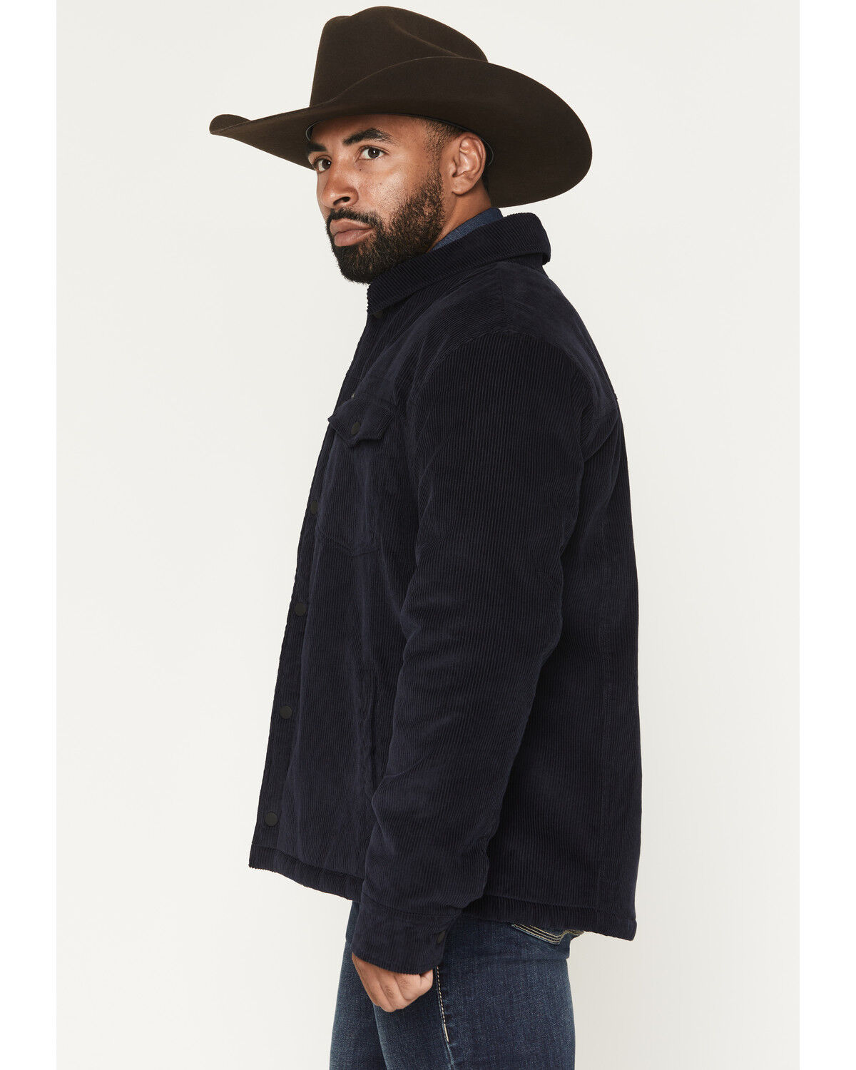 Image #2 - Rock & Roll Denim Men's Solid Sherpa Lined Corduroy Shirt Jacket, Navy, hi-res