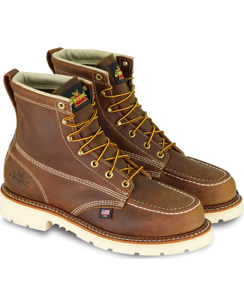 Thorogood Men's American Heritage Classics 6" Moc Toe Work Boots - Steel Toe, Brown, hi-res